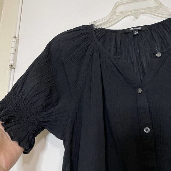 MADEWELL black Sheer Button down Short sleeve Blouse top size US - Picture 4 of 5